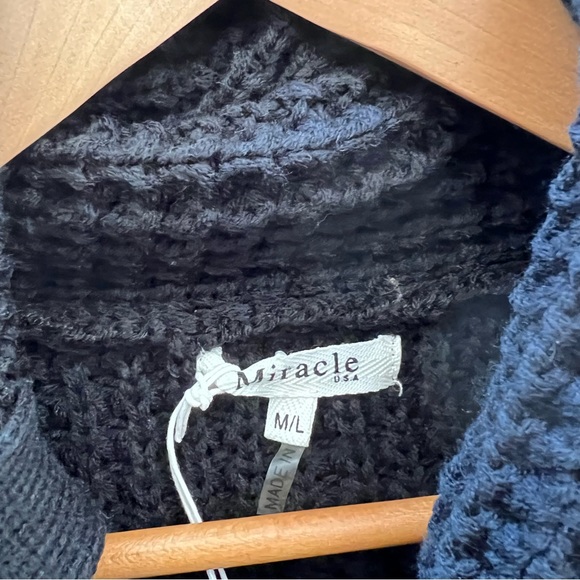 MIRACLE Black Cowl Neck Waffle Knit Long Sleeve Sweater M/L - Picture 5 of 11